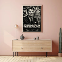 Ronald Reagan 40th President of the United States B & W Comic Sketch Poster