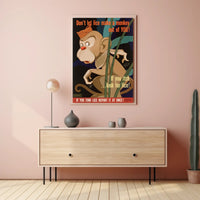 Vintage Cartoon Monkey Lice Prevention Educational Poster PosterGoat