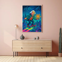 Cosmic Einstein on a Skateboard Poster