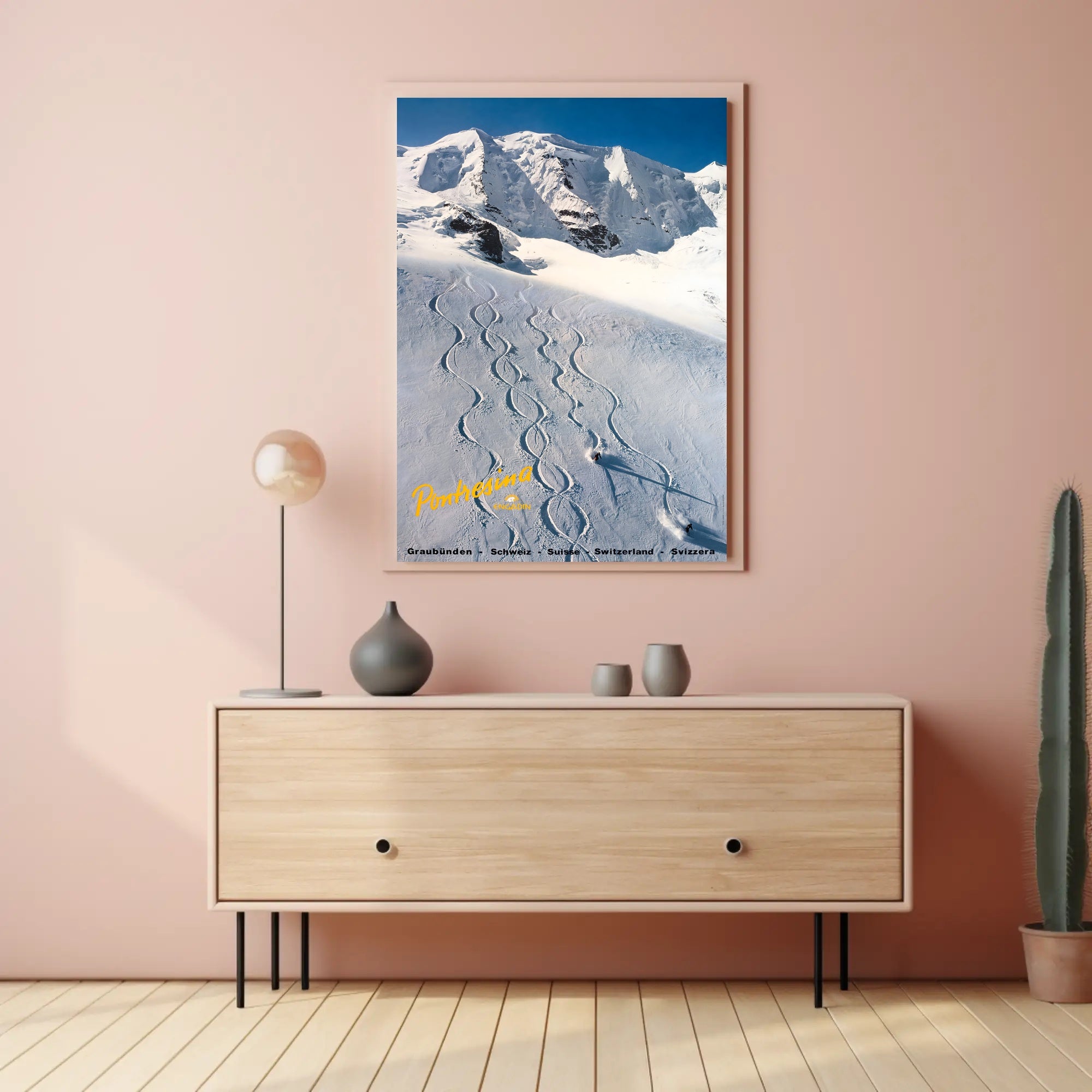Skiing in Pontresina Poster PosterGoat