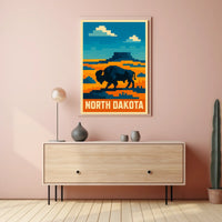 North Dakota Pixel Art Landscape Poster