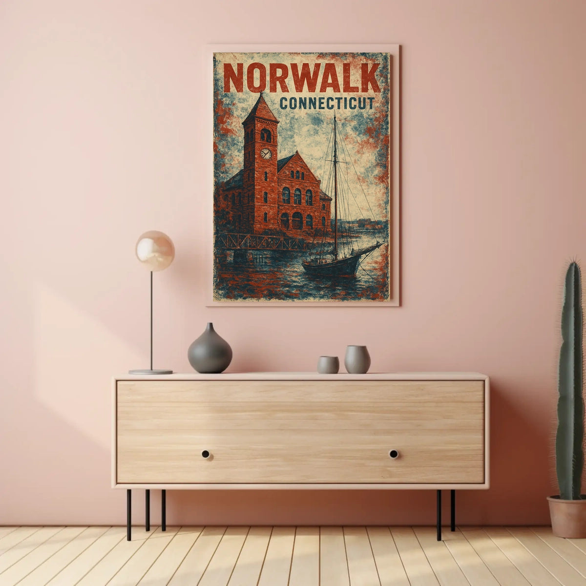 Norwalk Waterfront Vintage Scene Urban Cityscape Poster