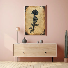 Gothic Skeletal Hand and Black Rose Artistic Poster