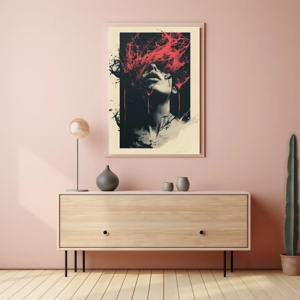 Intense Surreal Red Abstract Face Art Poster