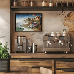 Surreal Faces Cliffside Dreamlike World Artistic Poster