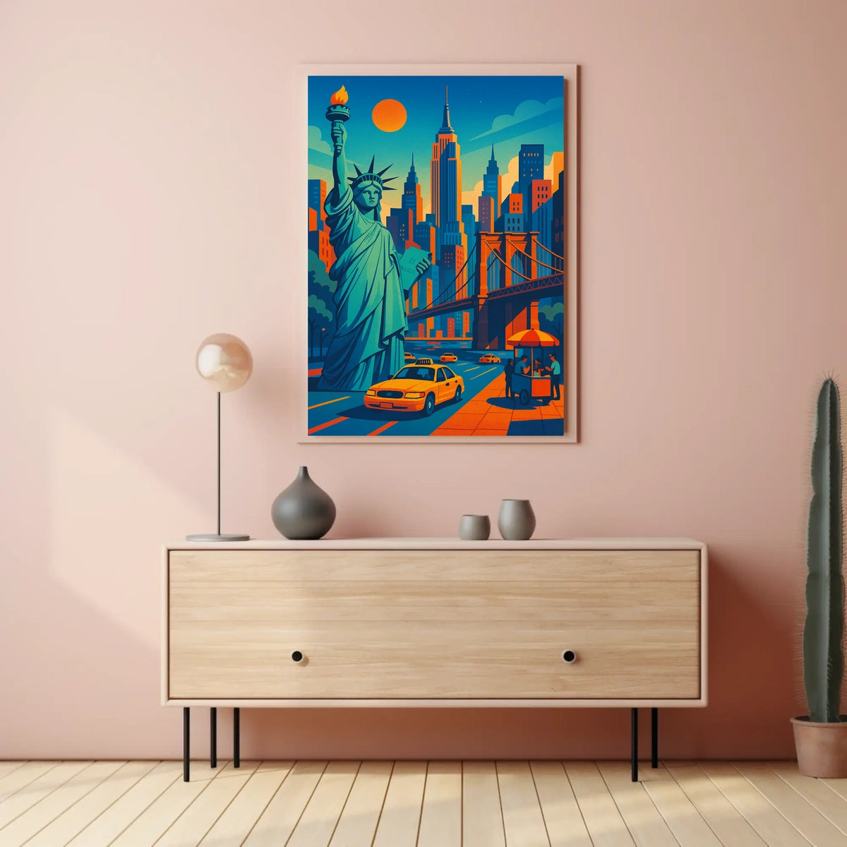 New York City Skyline Poster Retro Vibrant Wall Art
