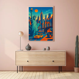 New York City Skyline Poster Retro Vibrant Wall Art