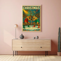 Whimsical Reindeer Wrestling Christmas Fantasy or Mythology Poster