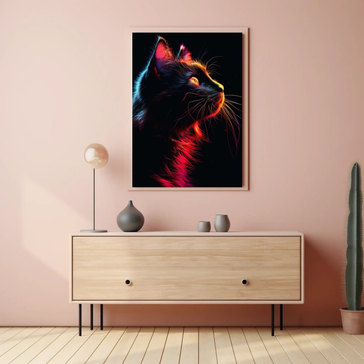 Neon Cat Portrait Poster
