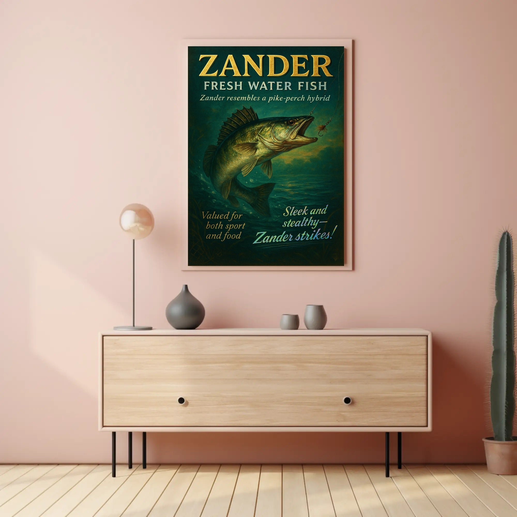 Zander Freshwater Fish Poster Vintage Fishing Print