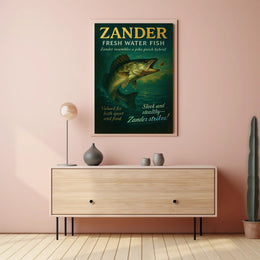 Zander Freshwater Fish Poster Vintage Fishing Print