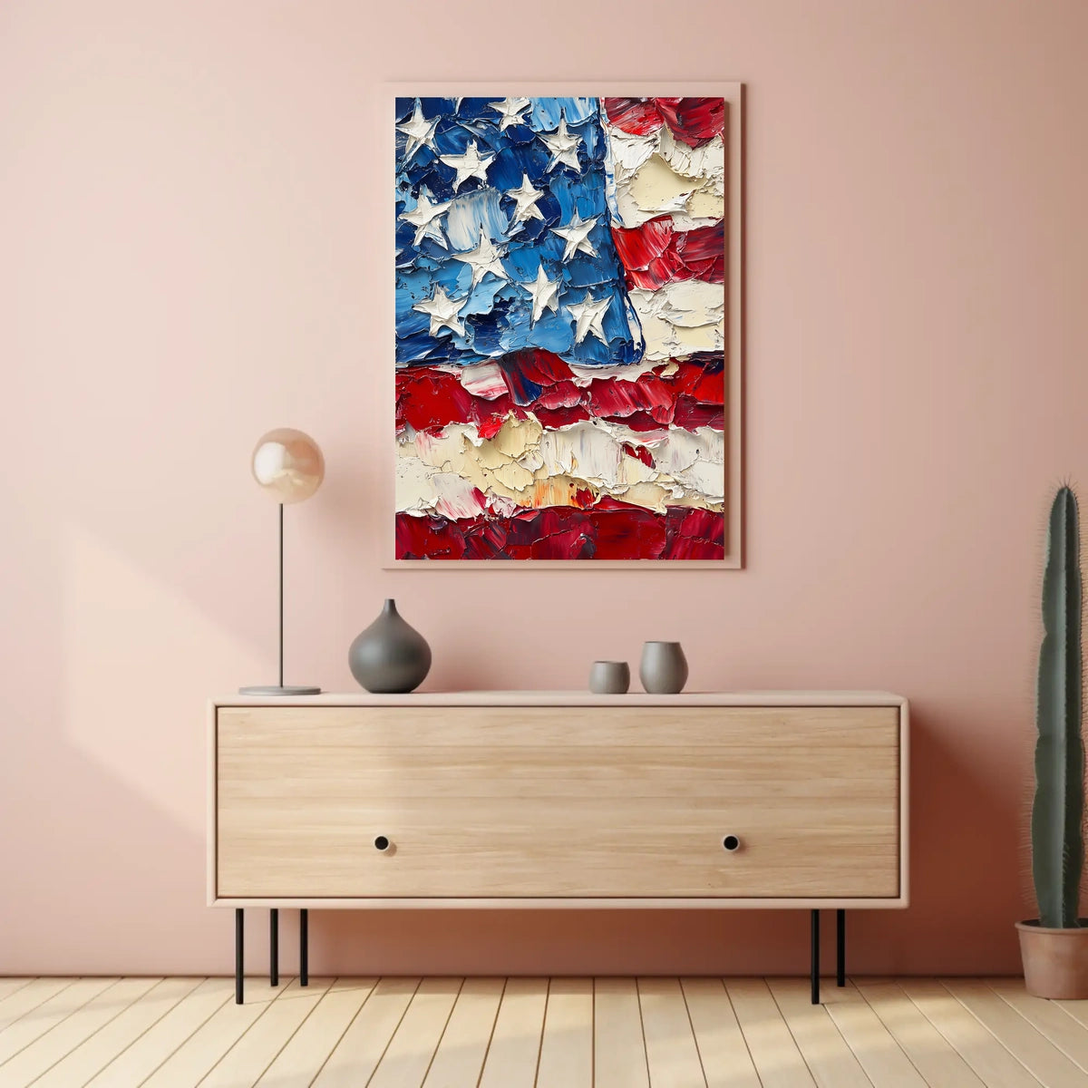 Thick oil impasto painting of an abstract American flag Poster