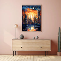Futuristic Cityscape At Sunset Poster PosterGoat