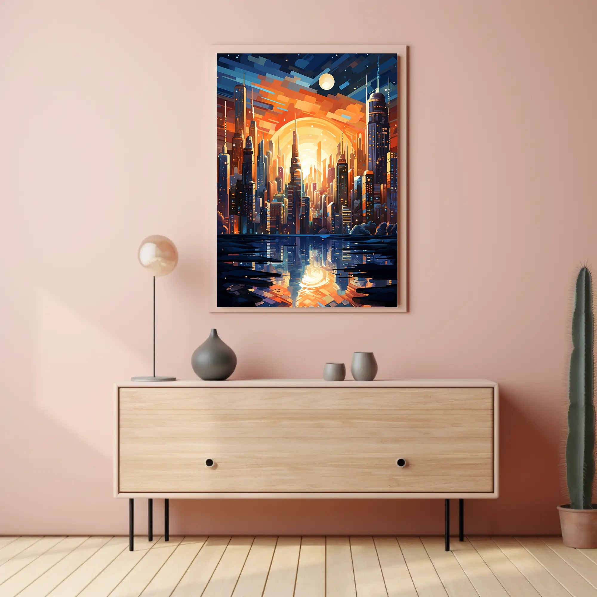 Futuristic Cityscape At Sunset Poster PosterGoat