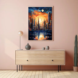 Futuristic Cityscape At Sunset Poster PosterGoat