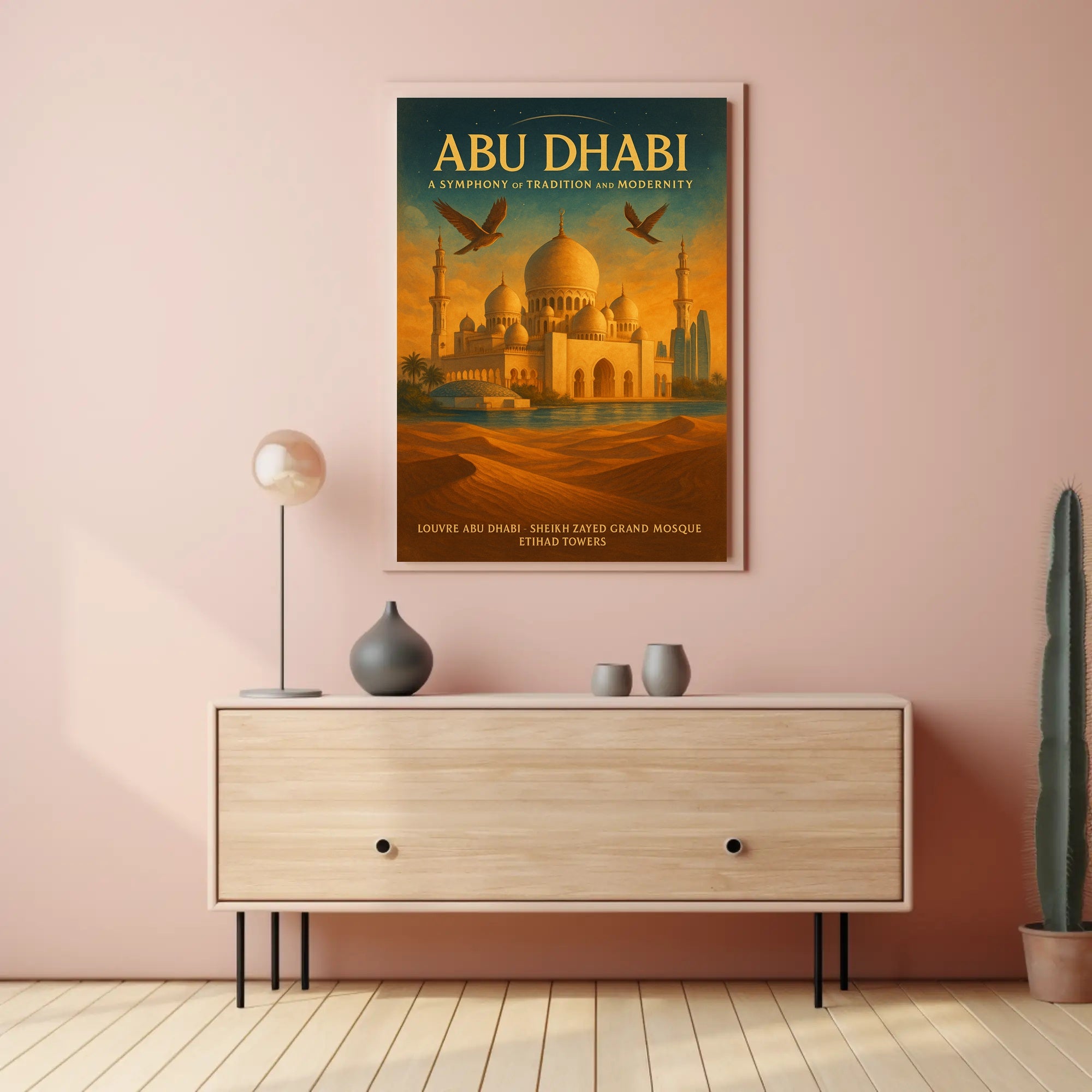 Abu Dhabi's Iconic Blend: Cultural Cityscape Travel Poster