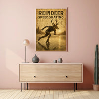 Reindeer Speed Skating Vintage Art Sports Poster