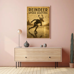 Reindeer Speed Skating Vintage Art Sports Poster