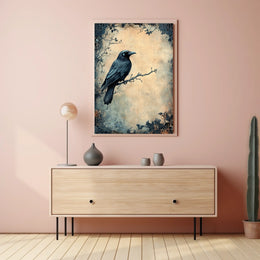 Stylized Raven on Branch Artistic Animal Poster