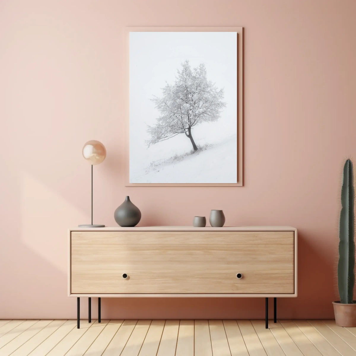 Winter Serenity: Minimalist Snowy Tree Artistic Poster