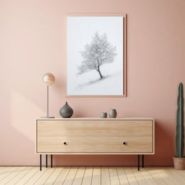 Winter Serenity: Minimalist Snowy Tree Artistic Poster