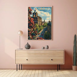 Edinburgh Cityscape Vintage Style Travel Poster