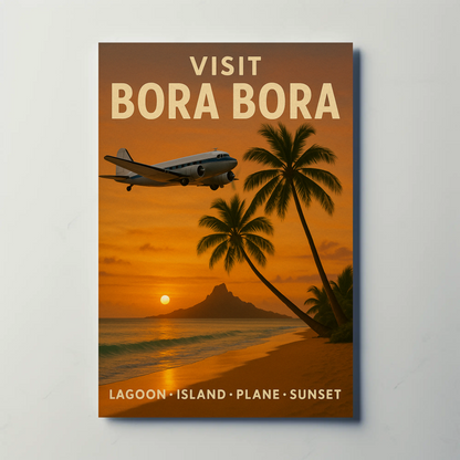 Visit Bora Bora Tropical Getaway Plane Ocean Travel Poster