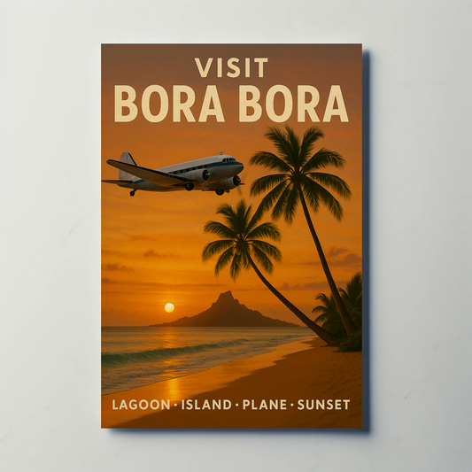 Visit Bora Bora Tropical Getaway Plane Ocean Travel Poster