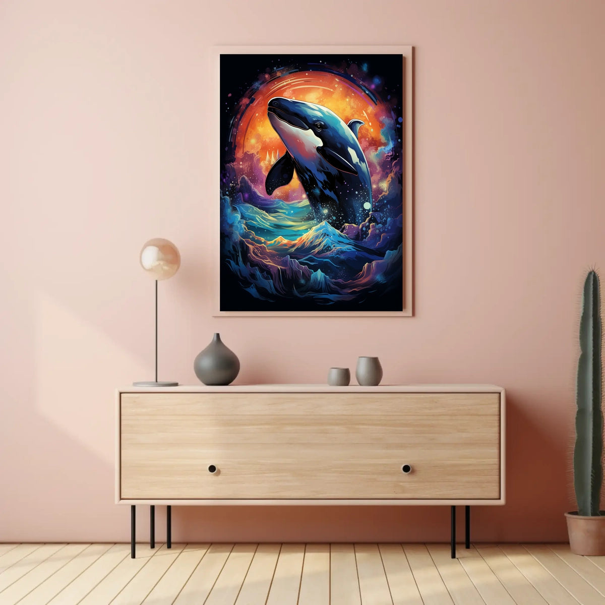 Whale in Cosmic Waves: Surreal Art Poster