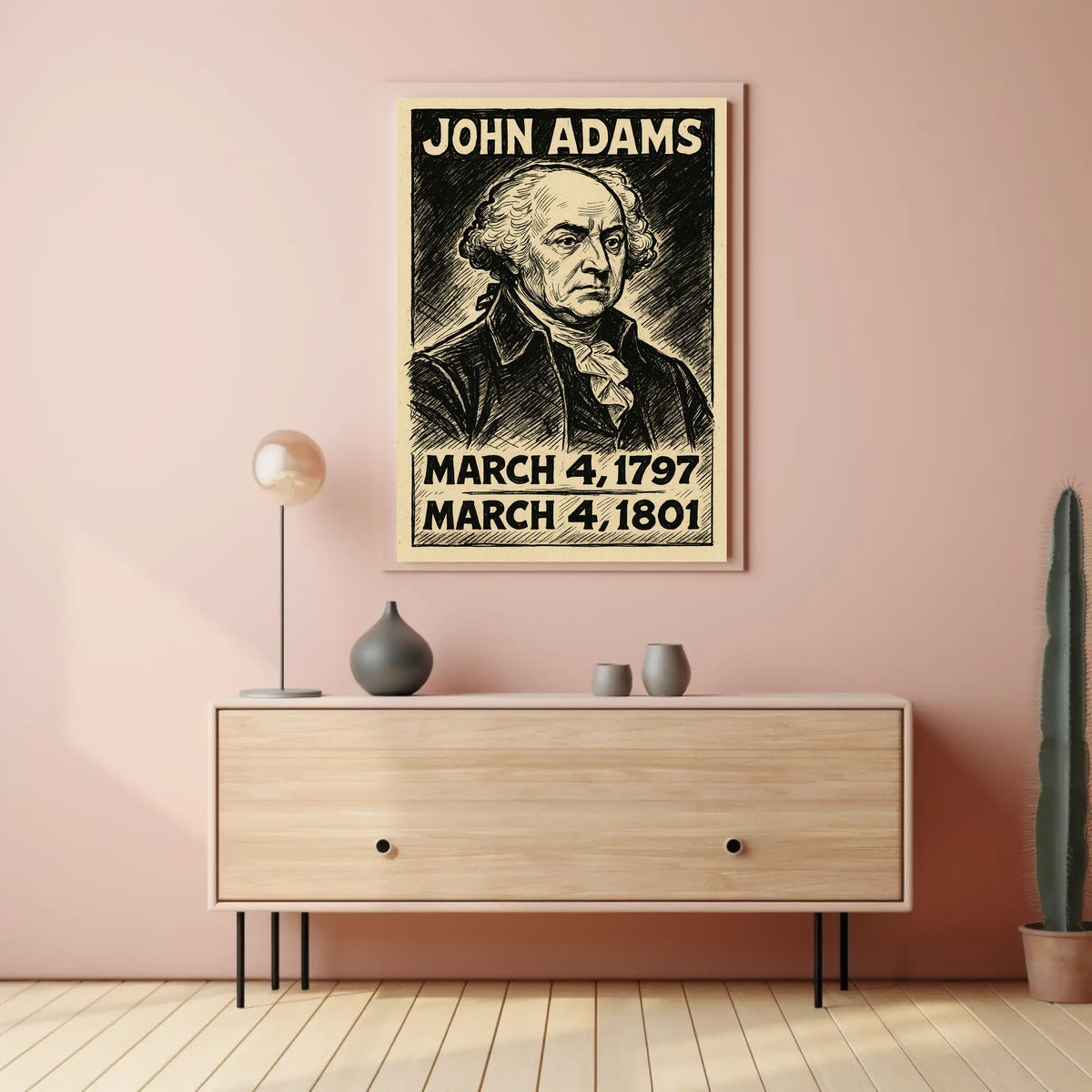 John Adams 2nd President of the United States B & W Comic Sketch Poster