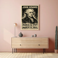 John Adams 2nd President of the United States B & W Comic Sketch Poster