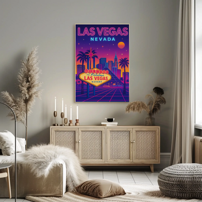 Las Vegas Nevada Neon Retro Skyline Poster