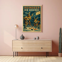 Reindeer Ice Hockey Artistic Design Sports Poster