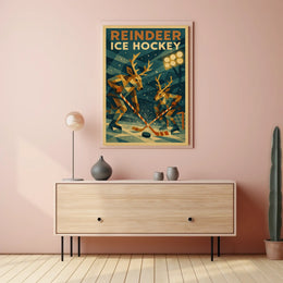 Reindeer Ice Hockey Artistic Design Sports Poster