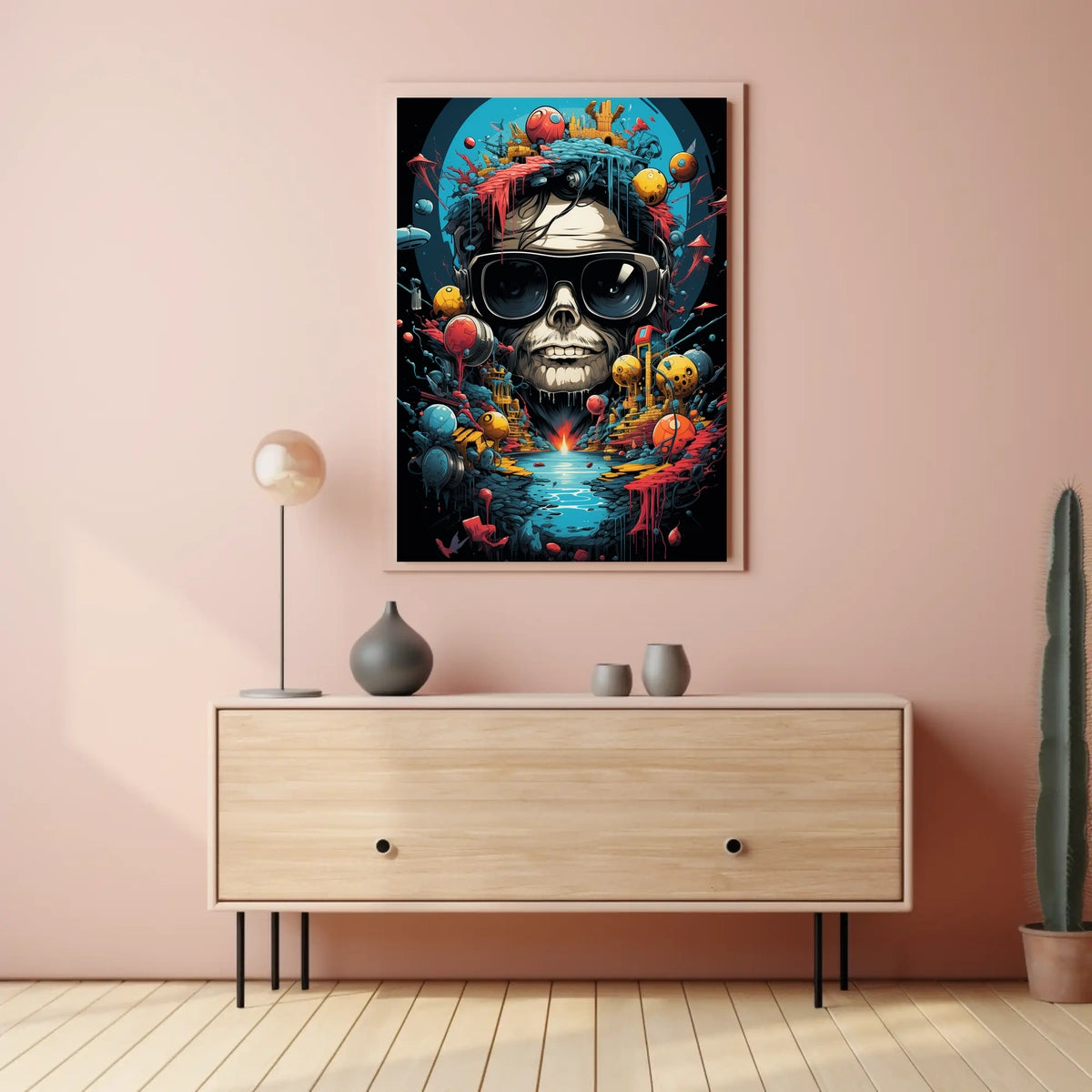 Futuristic Skull and Landscape Art Print Futuristic Sci-Fi Poster