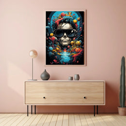 Futuristic Skull and Landscape Art Print Futuristic Sci-Fi Poster