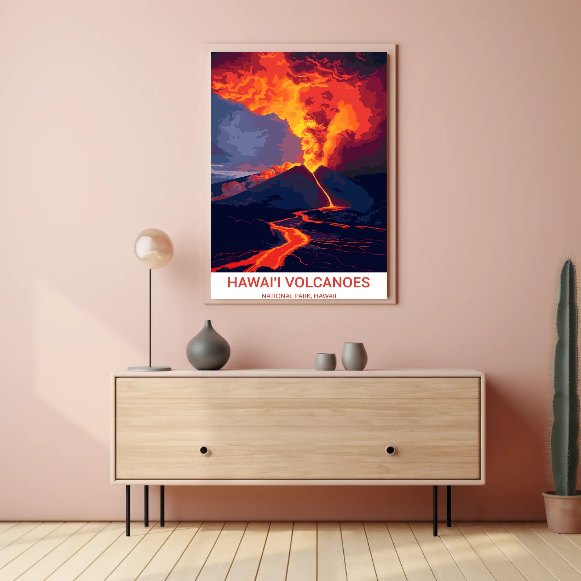 Erupting Volcano Art: Hawai'i National Park Poster