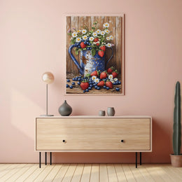 Floral Still Life In Weathered Metal Watering Can Poster