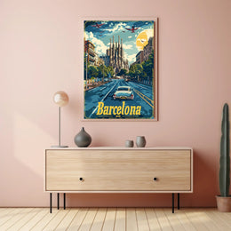 Barcelona Retro Travel Poster