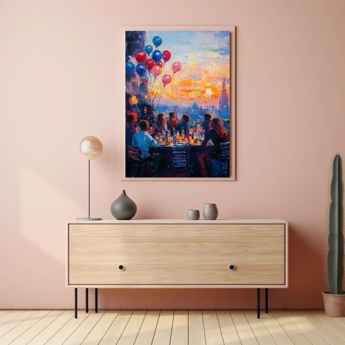 rooftop barbecue at sunset Poster