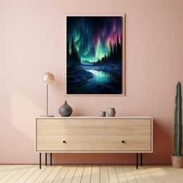 Aurora Borealis Over A Winter Landscape Poster
