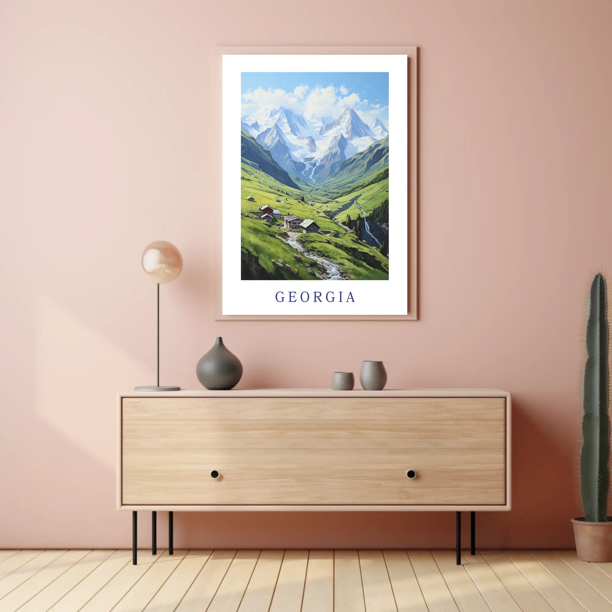 Georgia Caucasus Mountains Tranquil Landscape Travel Poster PosterGoat