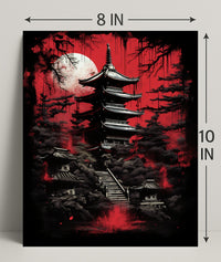 Mystical Pagoda Under A Blood Moon Poster