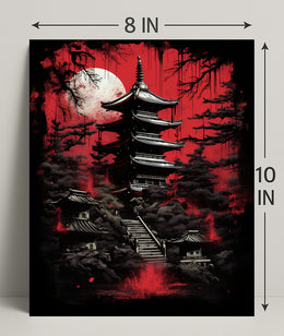 Mystical Pagoda Under A Blood Moon Poster