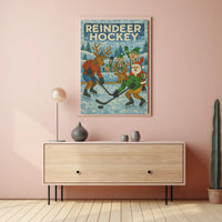 Reindeer Hockey Holiday Sports Poster