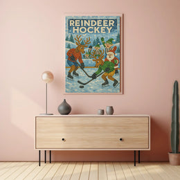 Reindeer Hockey Holiday Sports Poster
