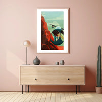 Futuristic Mountain Adventure Poster PosterGoat