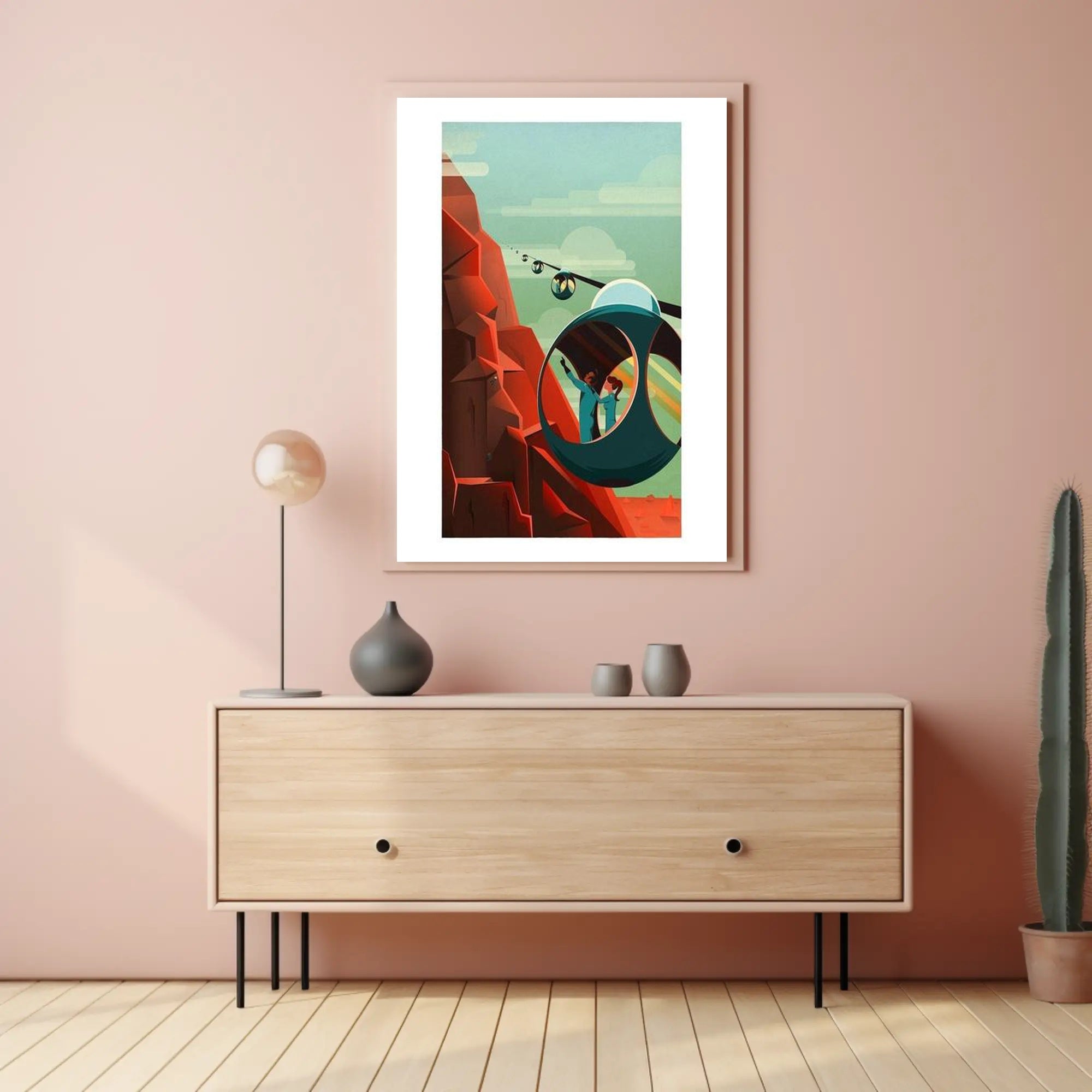 Futuristic Mountain Adventure Poster PosterGoat