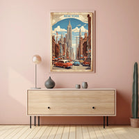 Mid Century New York Cityscape Poster Vintage Wall Art