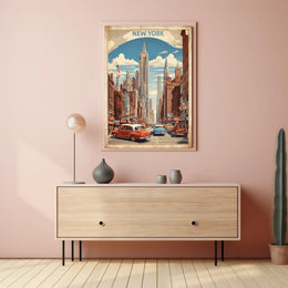 Mid Century New York Cityscape Poster Vintage Wall Art